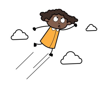 Gökyüzünde Uçan - Retro Siyah Ofis Kız Karikatür Vektör Illustrat