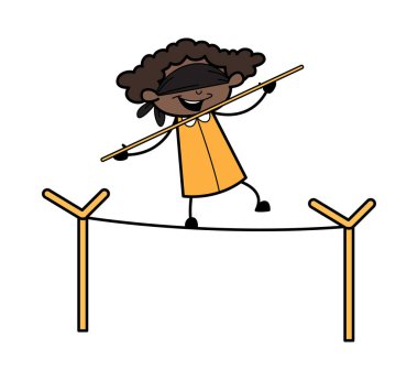 Gözlerde Göz Bağı ile İp üzerinde Yürüyüş - Retro Siyah Ofis Kız