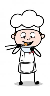 Chopsticks ile Yeme - Karikatür Garson Erkek Şef Vektör Illustr