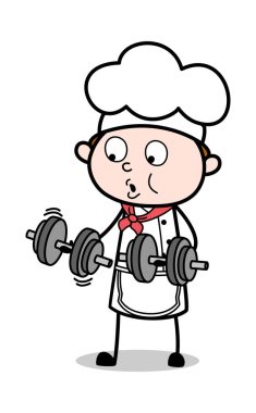 Egzersiz Yapma - Karikatür Garson Erkek Şef Vektör İllüstrasyon