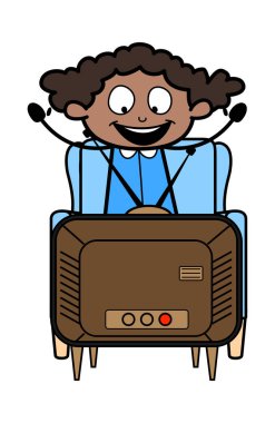 Tv izlemek ve Zevk - Retro Siyah Ofis Kız Karikatür Vecto