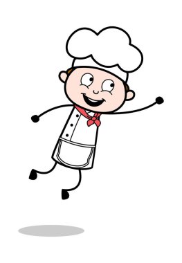 Yakalamak için Atlama - Karikatür Garson Erkek Şef Vektör İllüstrasyon