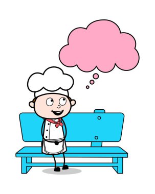 Oturma ve Düşünme - Karikatür Garson Erkek Şef Vektör Illustrat