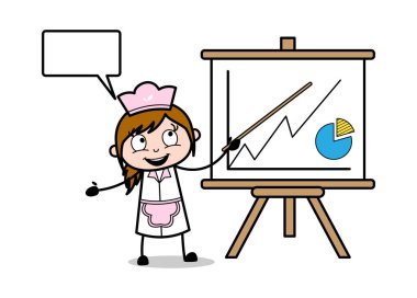 Bir Toplantıda Grafik Grafiği Sunulması - Retro Karikatür Garson F