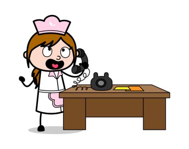 Telefonda Azarlama - Retro Karikatür Garson Kadın Şef Vektör Il