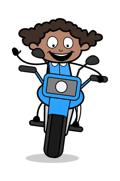 Montar en bicicleta - Retro Negro Oficina Chica Dibujos Animados Vector Illustratio — Vector de stock