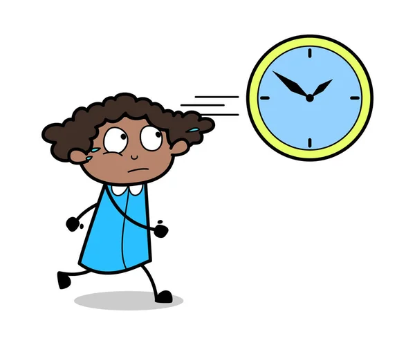 Courir pour attraper le temps - Retro Black Office Girl Cartoon Vector I — Image vectorielle