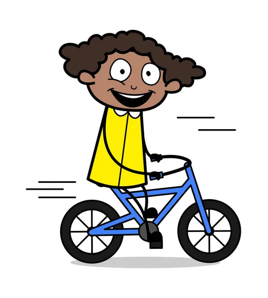 ขี่จักรยาน Retro Black Office Girl การ์ตูนเวกเตอร์ภาพวาด — ภาพเวกเตอร์สต็อก