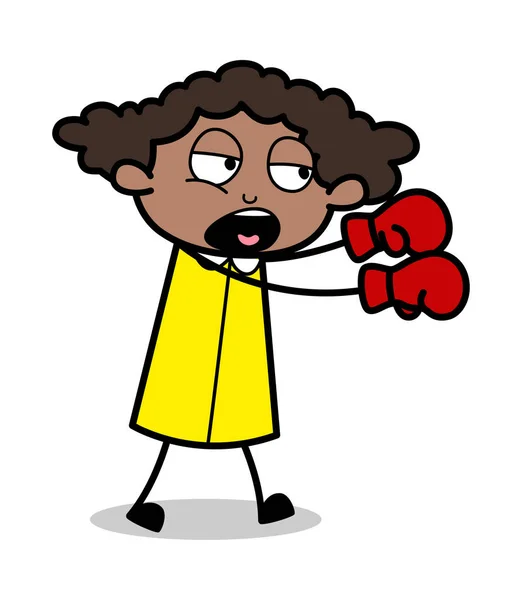 Boxeo - Retro Negro Oficina Chica Dibujos Animados Vector Ilustración — Archivo Imágenes Vectoriales