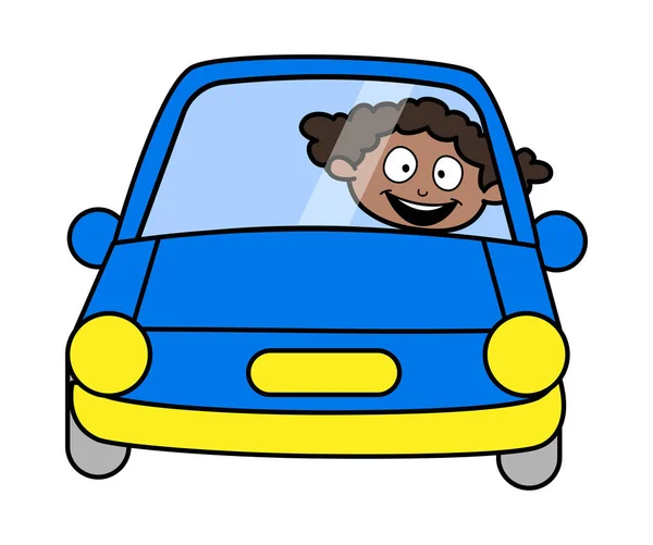 Conducción de coches - Retro Negro Oficina Chica Dibujos animados Vector Illustratio — Vector de stock