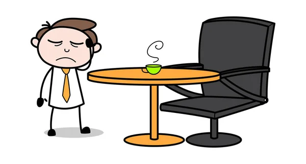 Kopfschmerzen fühlen und heißen Tee trinken - retro schwarzes Büromädchen — Stockvektor