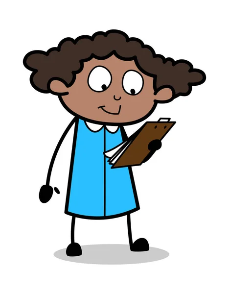 Reading Instruction - Retro Black Office Girl Cartoon Vector Ill — Stock Vector