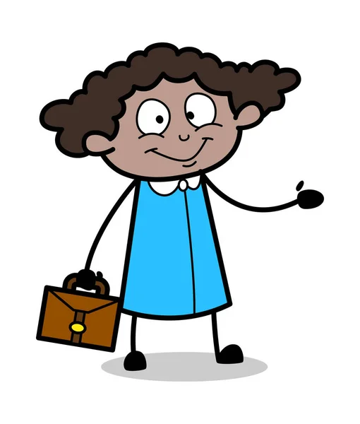 Fille de bureau présente - Retro Black Office Girl Cartoon Vector — Image vectorielle