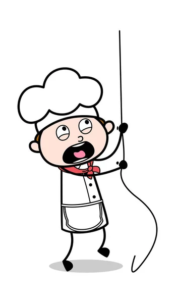Pendurado em uma corda e gritando - Cartoon Garçom Masculino Chef Vecto — Vetor de Stock