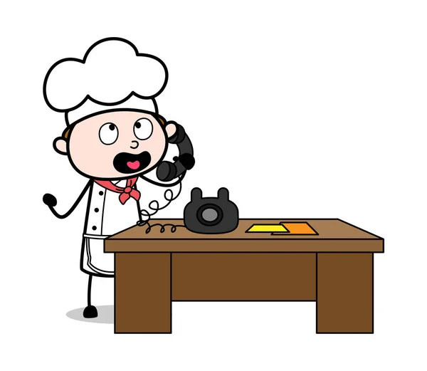 Parler au téléphone - Serveur de bande dessinée Homme Chef Vector Illustrat — Image vectorielle