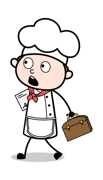 Walking with Briefcase and File - Cartoon Waiter Male Chef Vecto - Stok Vektor