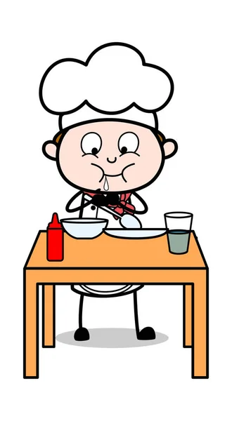 Jantar - Cartoon Garçom Masculino Chef Vector Ilustração — Vetor de Stock
