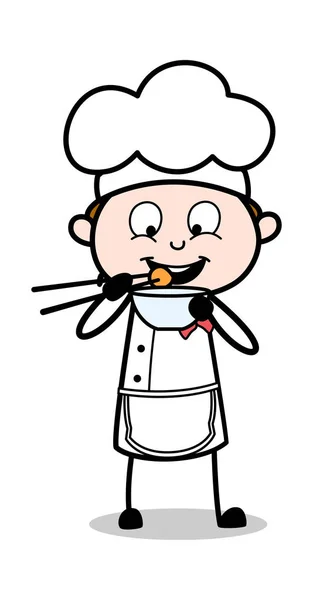 Mangiare con le bacchette - Cartoon Waiter Maschio Chef Vector Illustr — Vettoriale Stock