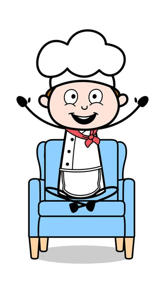 Opgewonden chef-cartoon ober mannelijke chef vector illustratie — Stockvector