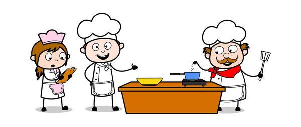 Présentation Comment préparer des aliments - Serveur de bande dessinée Homme Chef vecteur — Image vectorielle