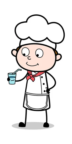 Drinking Water - Cartoon Waiter Male Chef Vector Illustration — Stock Vector