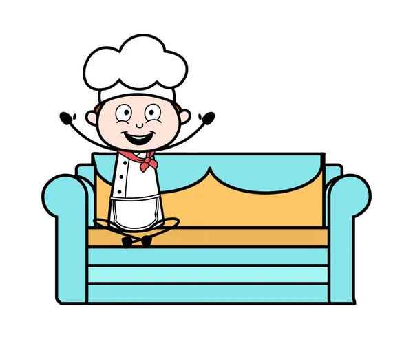 Zittend en genieten-cartoon ober mannelijke chef vector illustrat — Stockvector