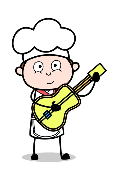 Tocando Guitarra - Cartoon Garçom Masculino Chef Vector Ilustração — Vetor de Stock