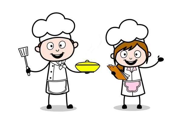 Suggerimenti per le ricette - Cartoon Waiter Maschio Chef Vector Illustrazione — Vettoriale Stock