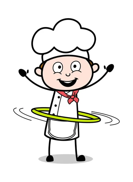 Giocare con Hula Hoop - Cameriere dei cartoni animati maschio Chef Vector Illustr — Vettoriale Stock