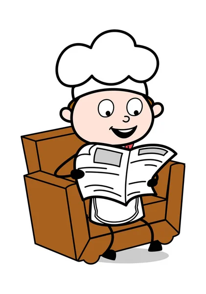 Lecture de journaux - Serveur de bande dessinée Homme Chef Illustration vectorielle — Image vectorielle