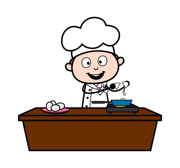 Faire une omelette - Serveur de bande dessinée Homme Chef Illustration vectorielle — Image vectorielle