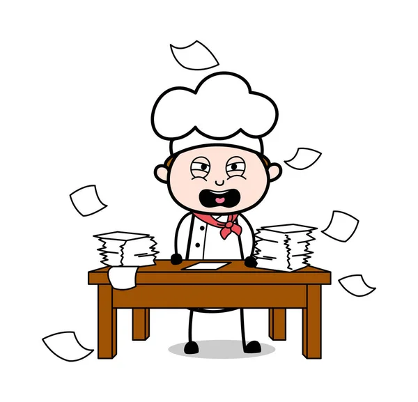 Frustrated Employee Throwing Papers - Cartoon Waiter Male Chef V — Stock Vector