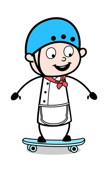 滑板 - 卡通侍者男厨师矢量插图 — 图库矢量图片