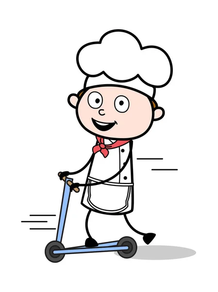 Spelen met scooter-cartoon ober mannelijke chef vector illustrat — Stockvector