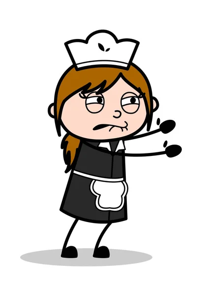 Trying to Catch - Retro Cartoon Waitress Female Chef Vector Illu — Stock Vector