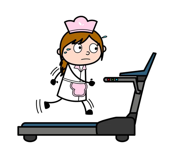 Correr en cinta de correr - Retro Cartoon Camarera Vector Chef Femenino — Archivo Imágenes Vectoriales