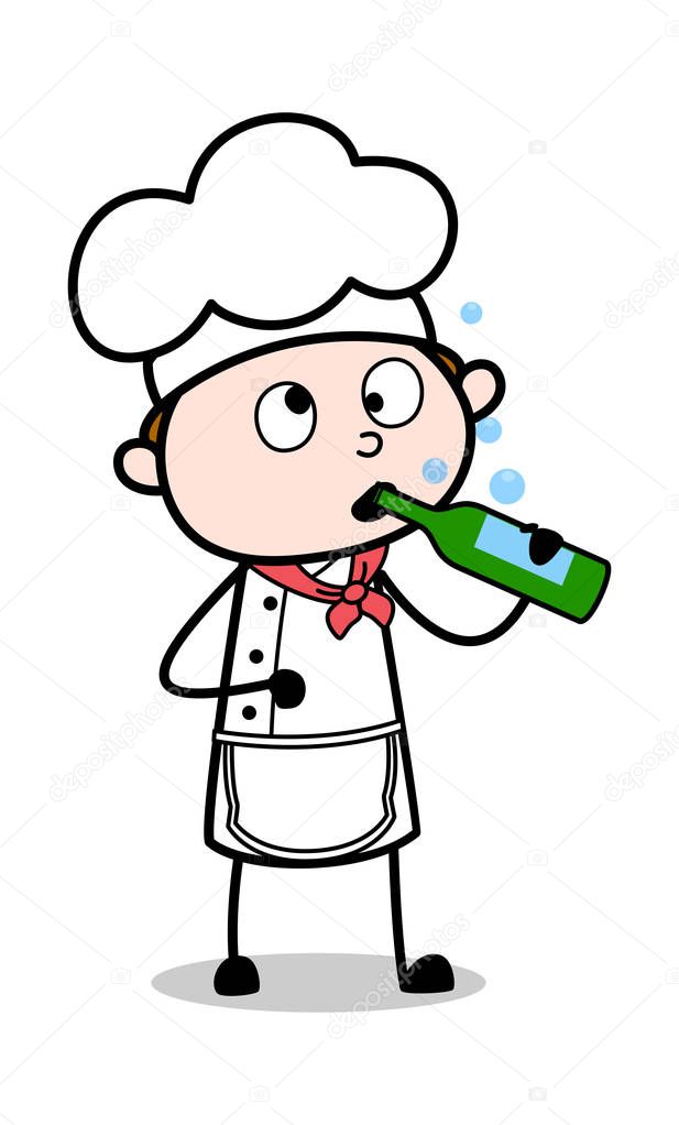 Drunk Chef - Cartoon Waiter Male Chef Vector Illustration