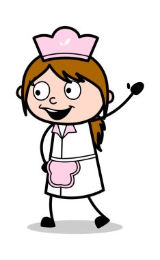 El ile Gesturing Merhaba Demek - Retro Karikatür Garson Kadın Ch