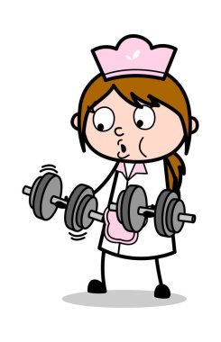 Egzersiz yapma - Retro Karikatür Garson Kadın Şef Vektör Illus