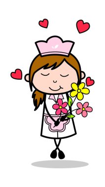 Çiçekleri ile Feeling Love - Retro Karikatür Garson Kadın Şef 