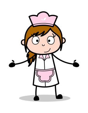 Gülümseyen ve Boş Eller Gösteren - Retro Karikatür Garson Kadın 