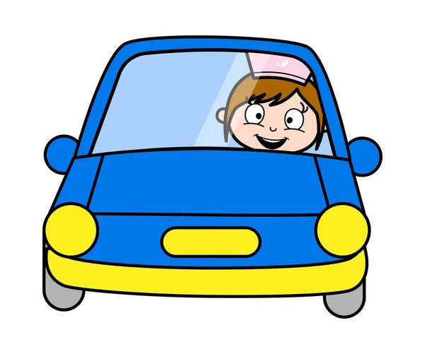 Coche de conducción - Camarera de dibujos animados retro Chef femenino Vector Illustra — Vector de stock