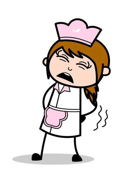 Schreeuwen in BackPain-retro cartoon serveerster vrouwelijke chef-kok vecto — Stockvector