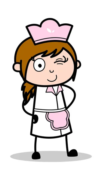Winking Eye - Retro Cartoon Waitress Chef Vector Illustra Perempuan - Stok Vektor