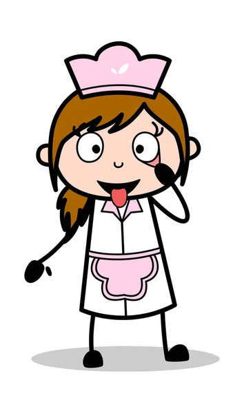 Mostrando lengua y ojo para chequeo médico - Retro Cartoon Waitr — Vector de stock