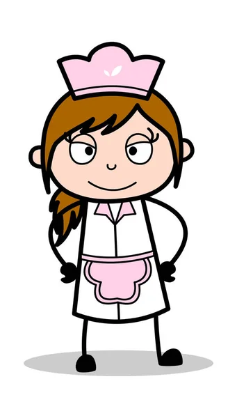 Sonrisa falsa - Camarera de dibujos animados retro Chef femenino Vector Illustrat — Vector de stock