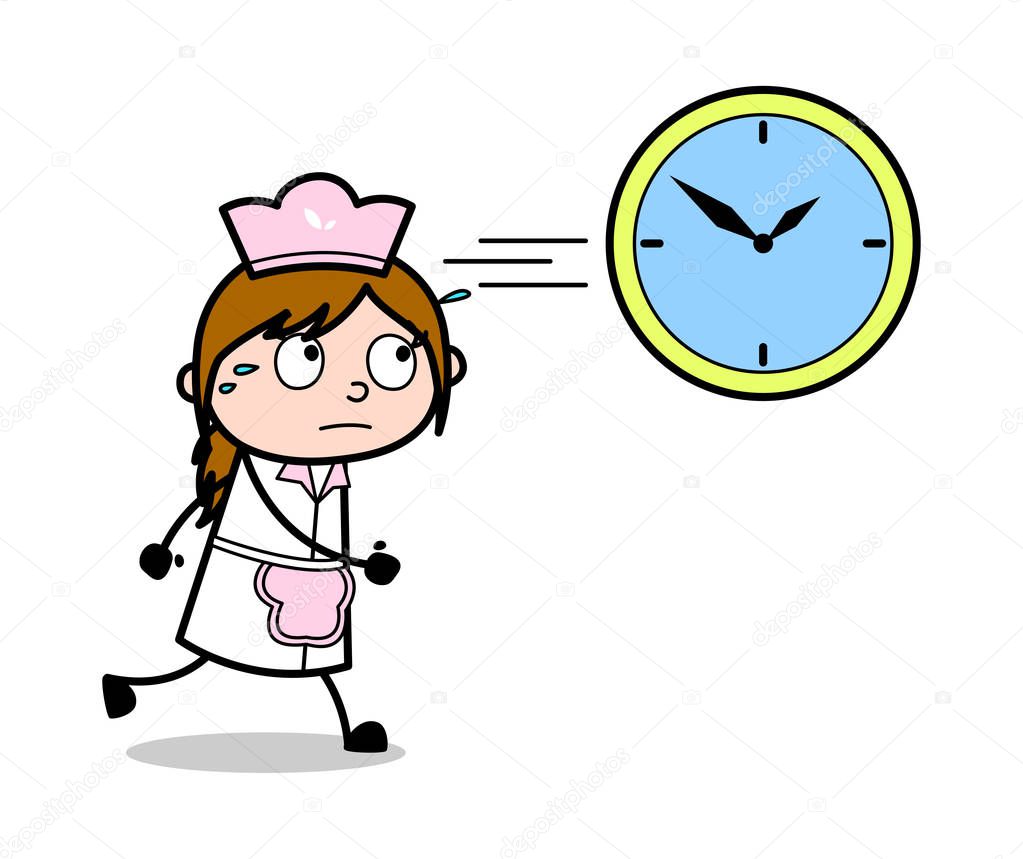 Time Goes Out - Retro Cartoon Waitress Female Chef Vector Illust