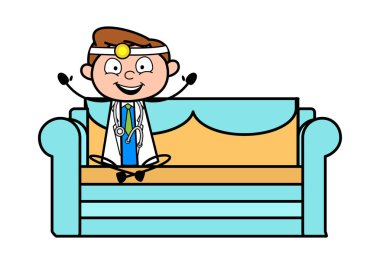 Neşeli Doktor Oturma ve Tezahürat - Profesyonel Karikatür Doktor