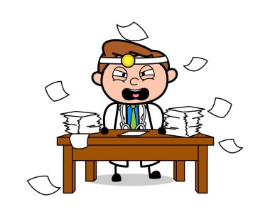 Sinirli Doktor - Profesyonel Karikatür Doktor Vector Illustrat