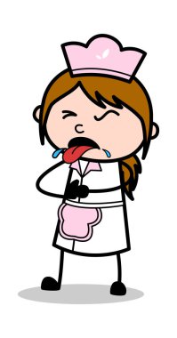 İğrenç - Retro Karikatür Garson Kadın Şef Vektör Illustrat